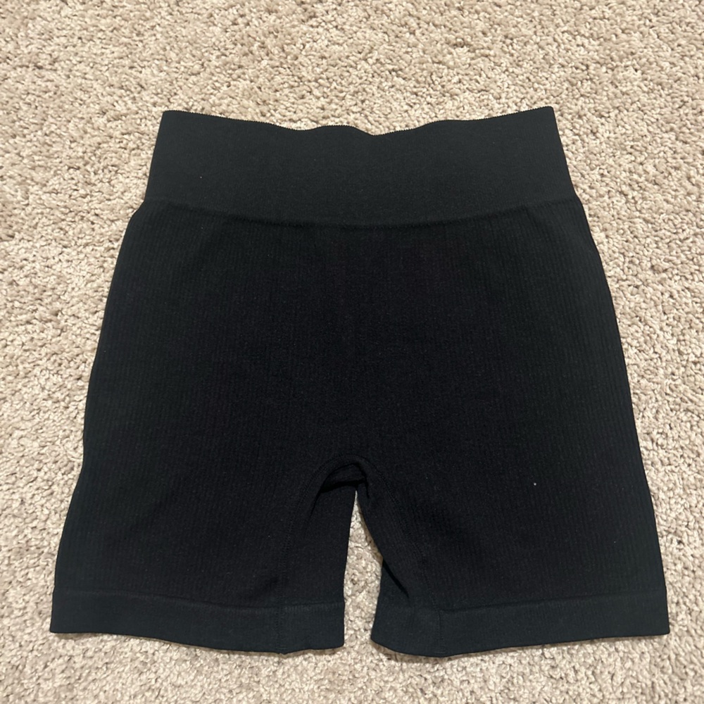 Black Ribbed Knit Shorts